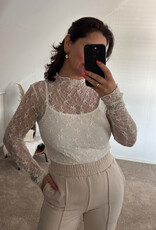 DANA FLOREA Long Sleeve Lace Top Beige