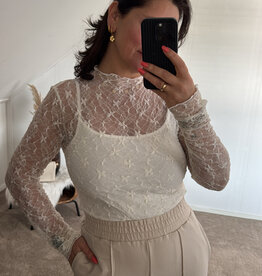 DANA FLOREA Long Sleeve Lace Top Beige