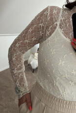 DANA FLOREA Long Sleeve Lace Top Beige