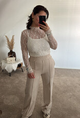 DANA FLOREA Long Sleeve Lace Top Beige