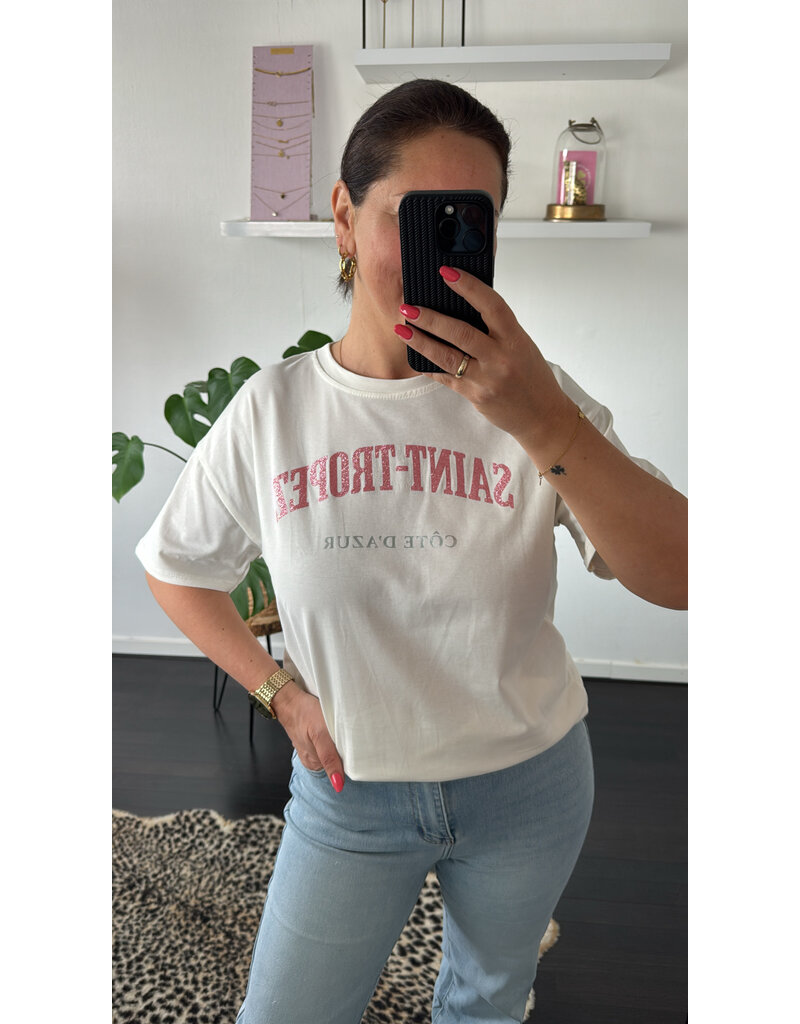 DANA FLOREA T-shirt Saint-Tropez Beige/Roze