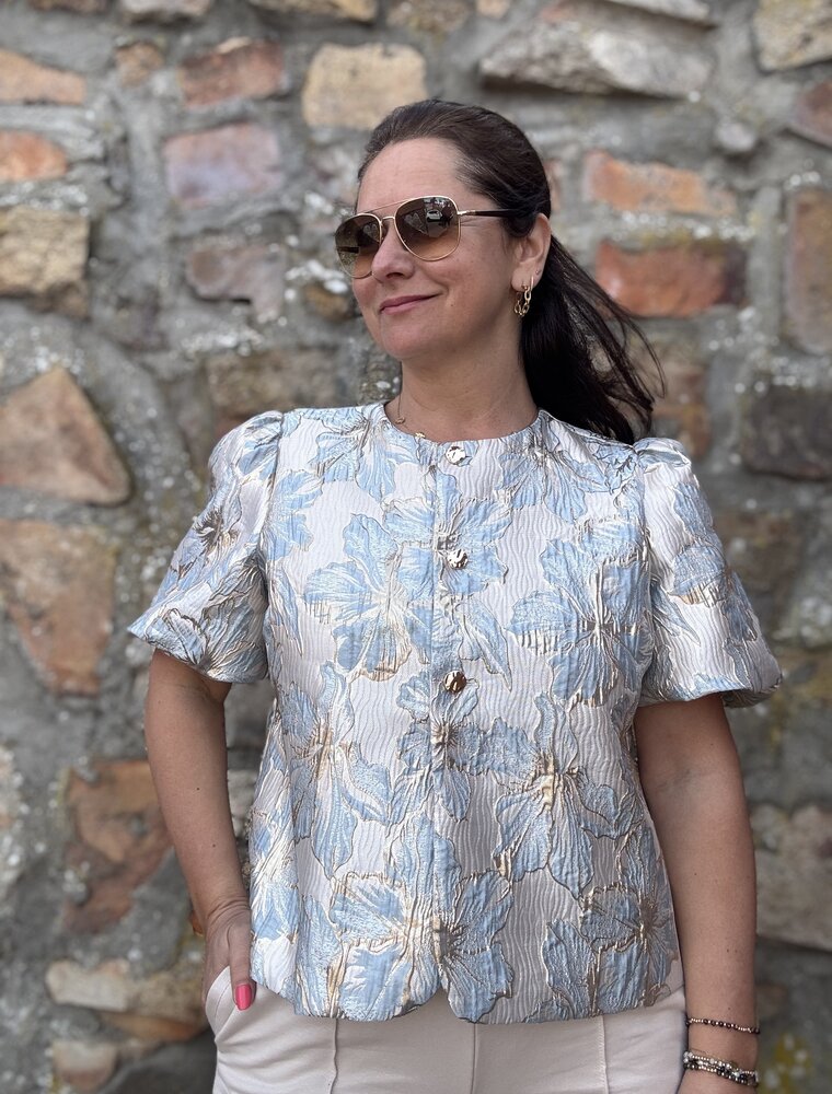 DANA FLOREA Jacquard Top Lizzy Blauw