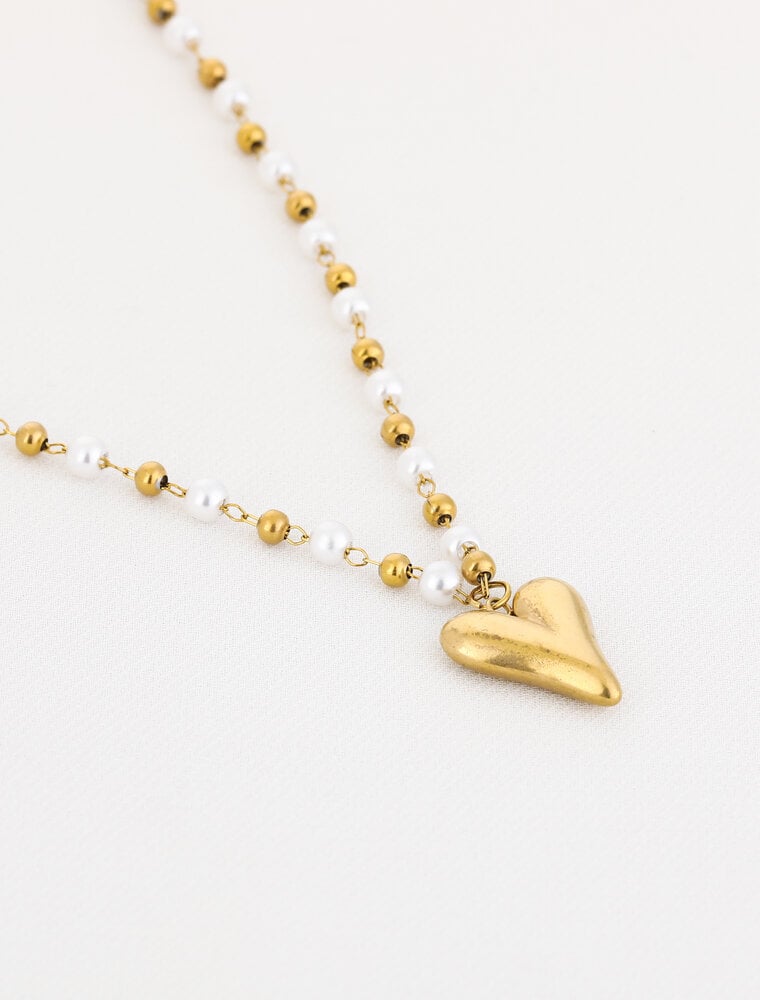 DANA FLOREA Parel en kralen ketting met hart bedel