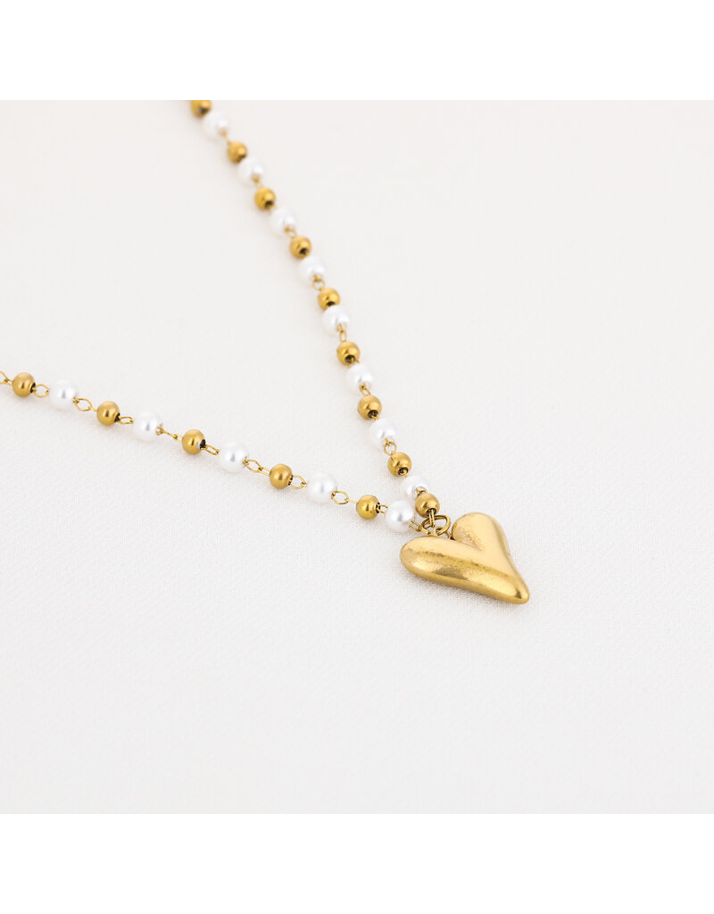 DANA FLOREA Parel en kralen ketting met hart bedel