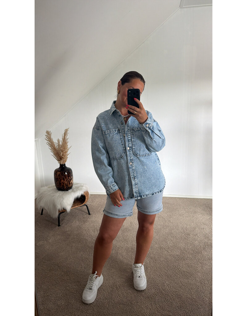 DANA FLOREA Denim Blouse met glitter studs