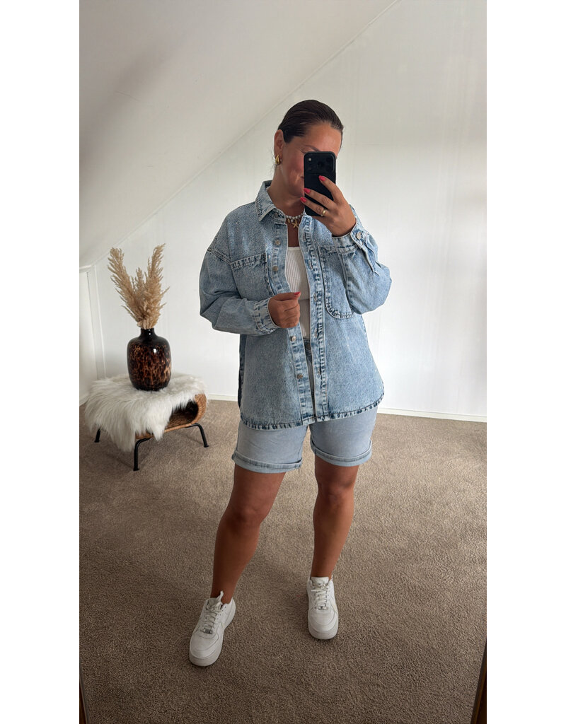 DANA FLOREA Denim Blouse met glitter studs
