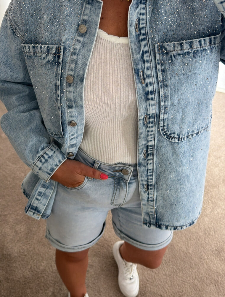 DANA FLOREA Denim Blouse met glitter studs