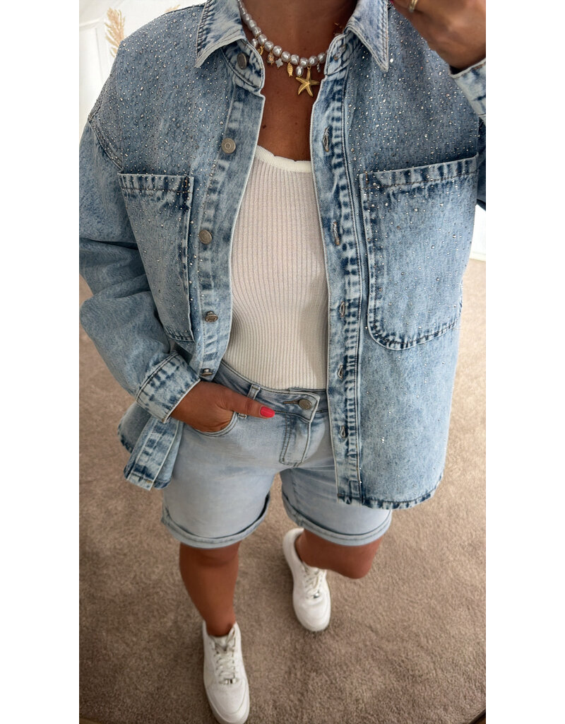 DANA FLOREA Denim Blouse met glitter studs