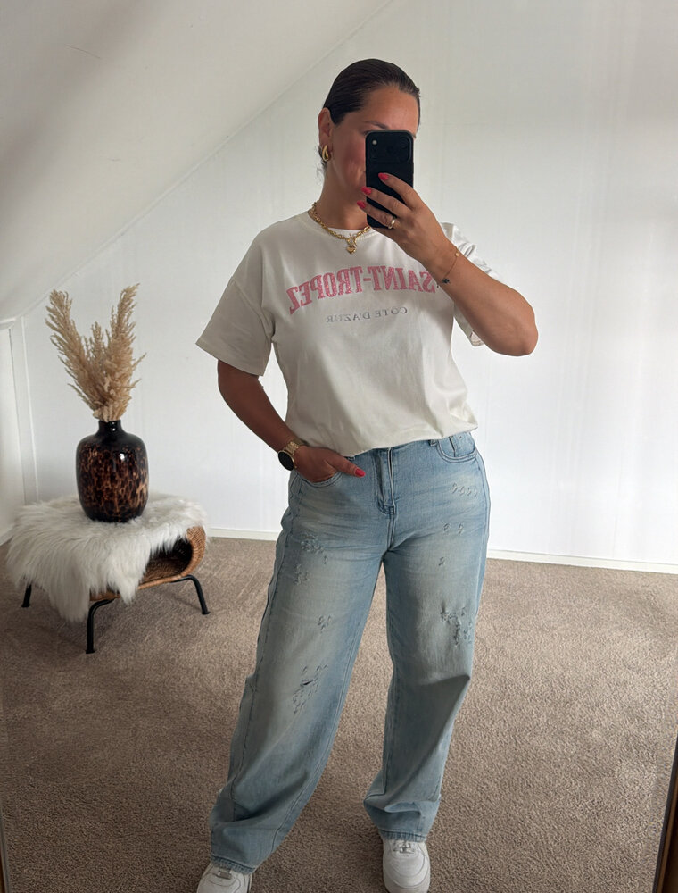 DANA FLOREA T-shirt Saint-Tropez Beige/Roze