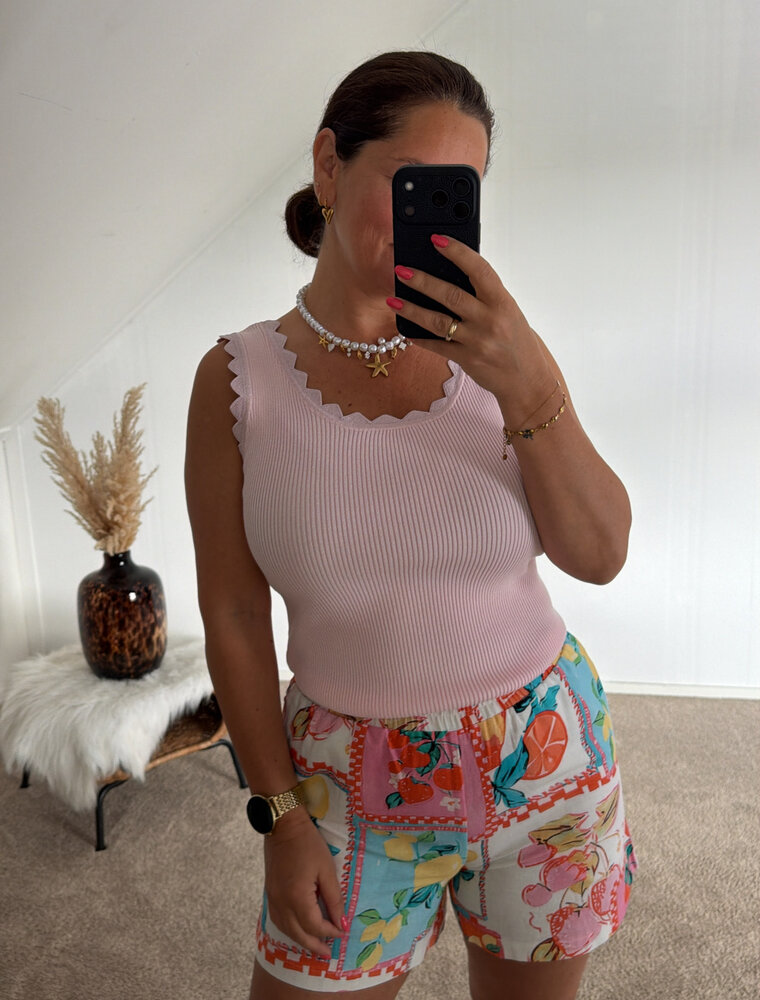 DANA FLOREA Top Met Schulprand Lichtroze