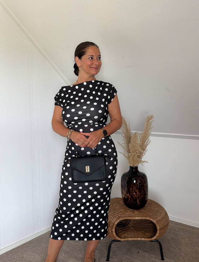 DANA FLOREA Jurk Kylie Dots Zwart/Wit