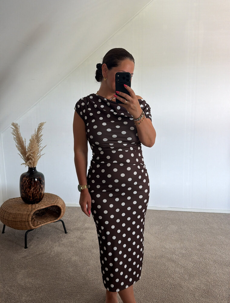 DANA FLOREA Jurk Kylie Dots Bruin/Wit