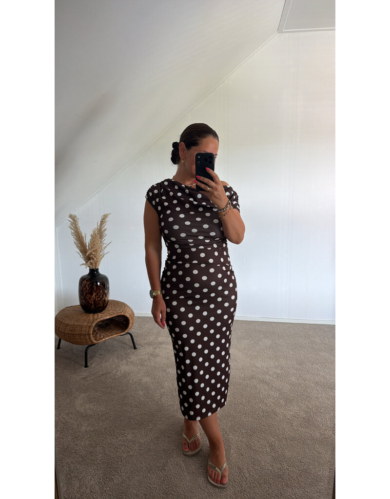 DANA FLOREA Jurk Kylie Dots Bruin/Wit
