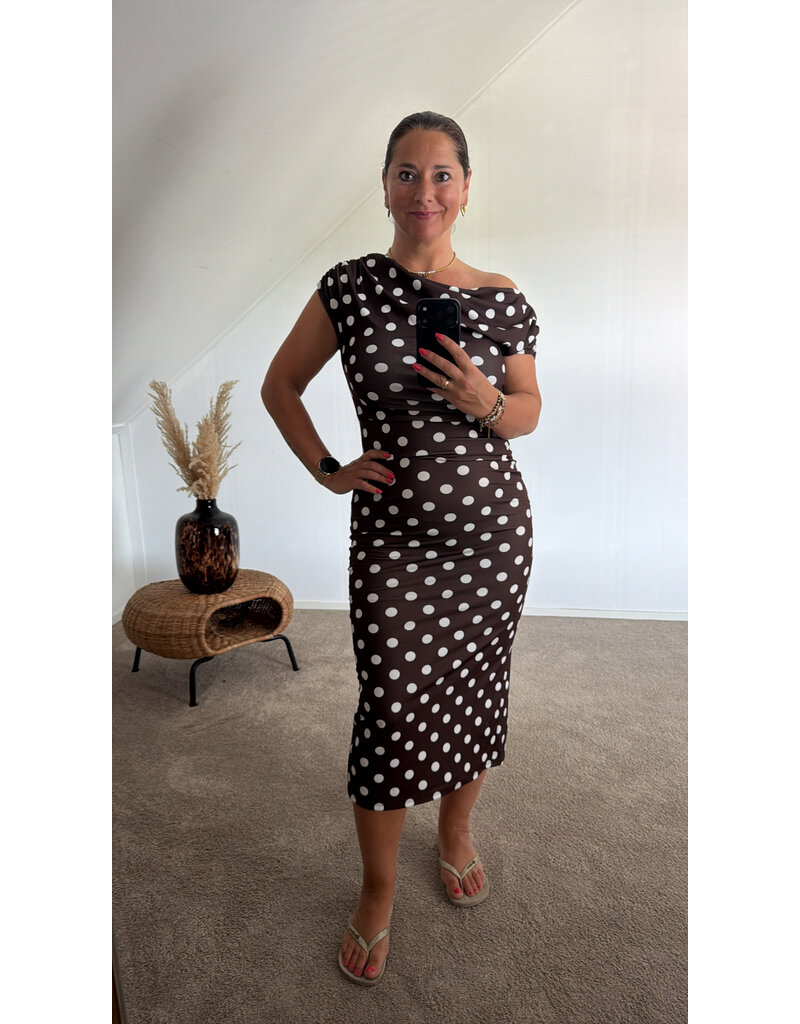 DANA FLOREA Jurk Kylie Dots Bruin/Wit