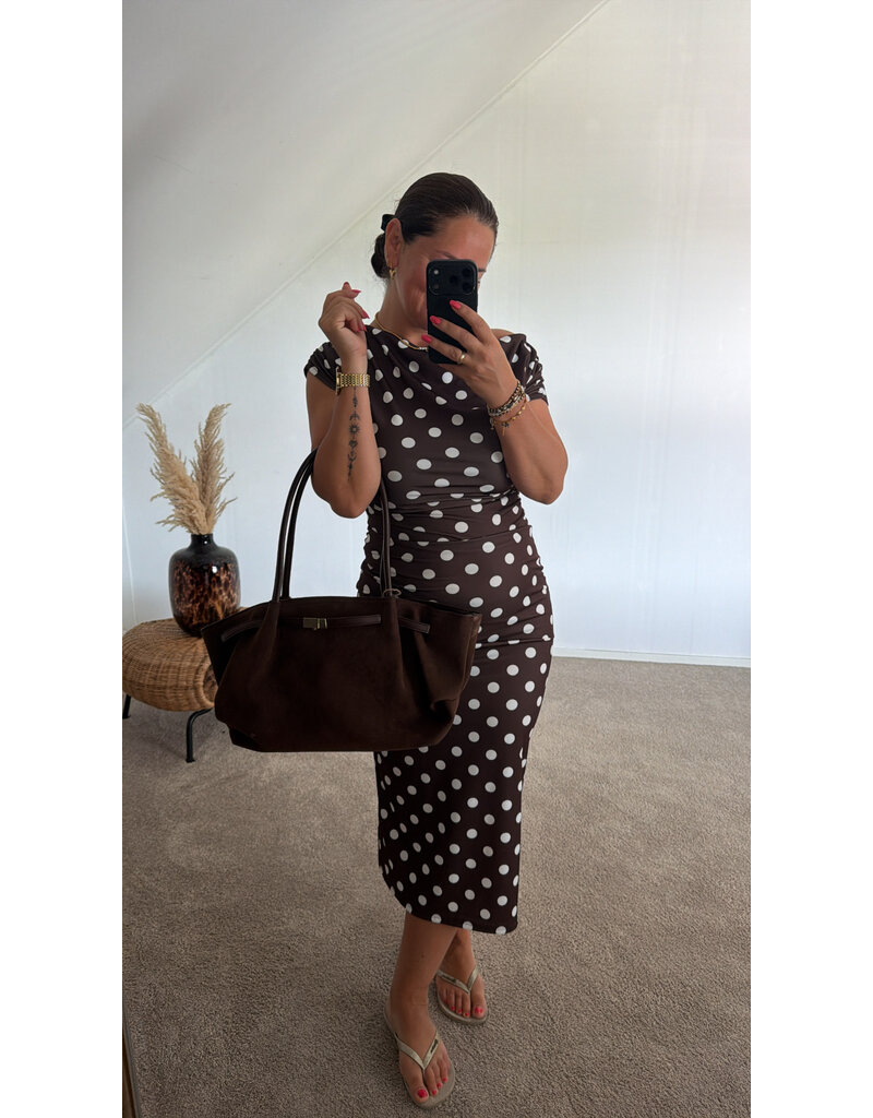 DANA FLOREA Jurk Kylie Dots Bruin/Wit