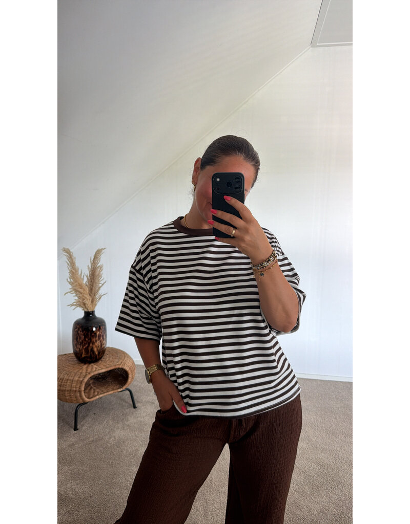 DANA FLOREA T-shirt Stripes Chelsea Bruin/Wit