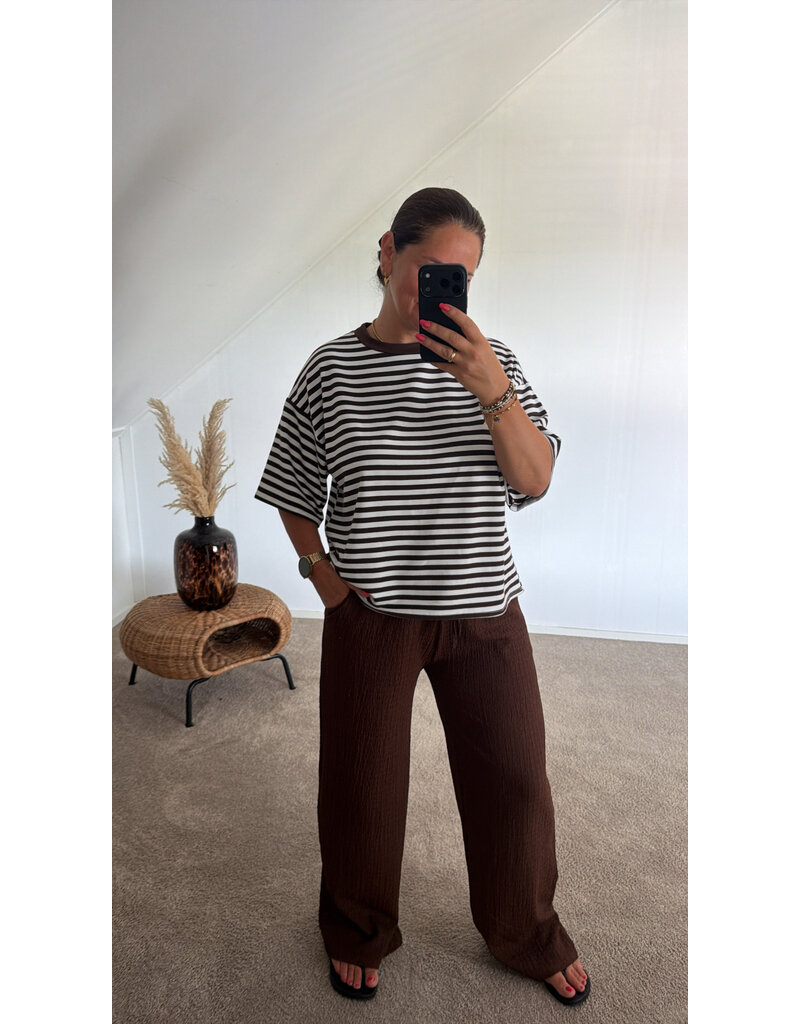 DANA FLOREA T-shirt Stripes Chelsea Bruin/Wit