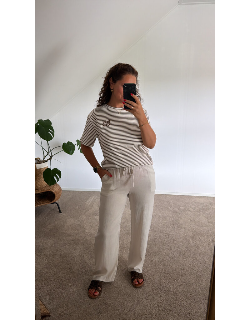 DANA FLOREA T-shirt Bon Jour Crème/Bruin