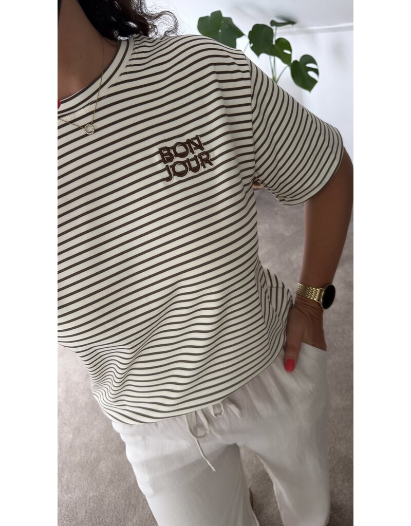 DANA FLOREA T-shirt Bon Jour Crème/Bruin