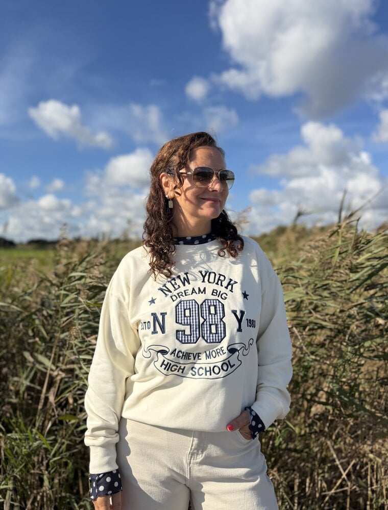 DANA FLOREA Sweater New York Beige/Blauw