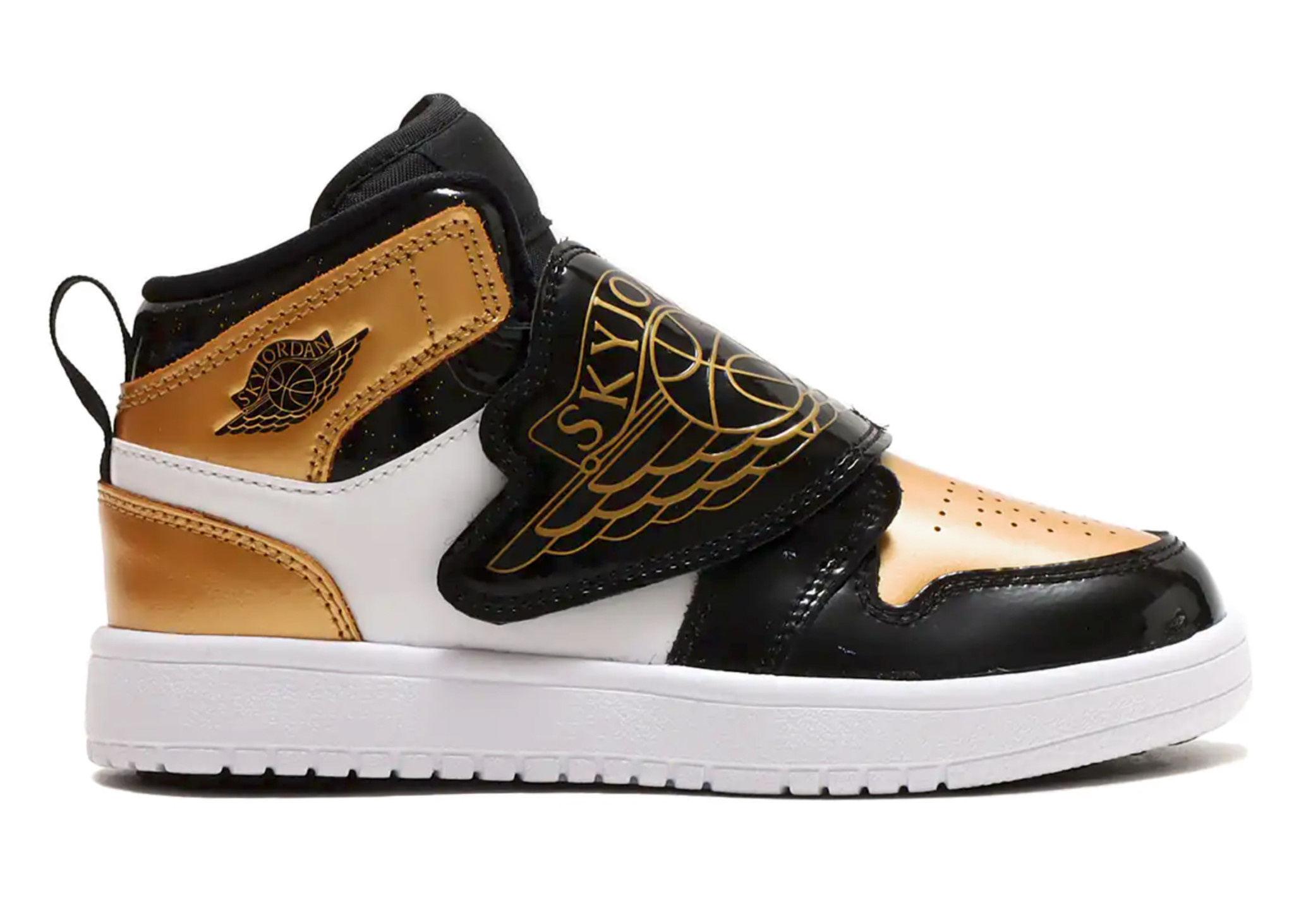 Jordan Sky Jordan 1 Mid Black Metallic Gold White (PS)