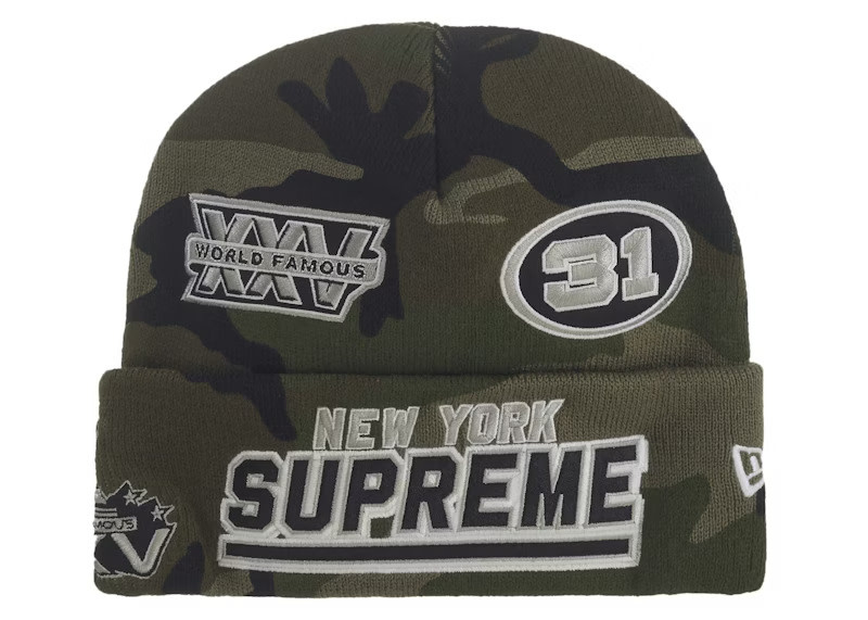 Supreme X New Era Football Beanie Woodland Camo