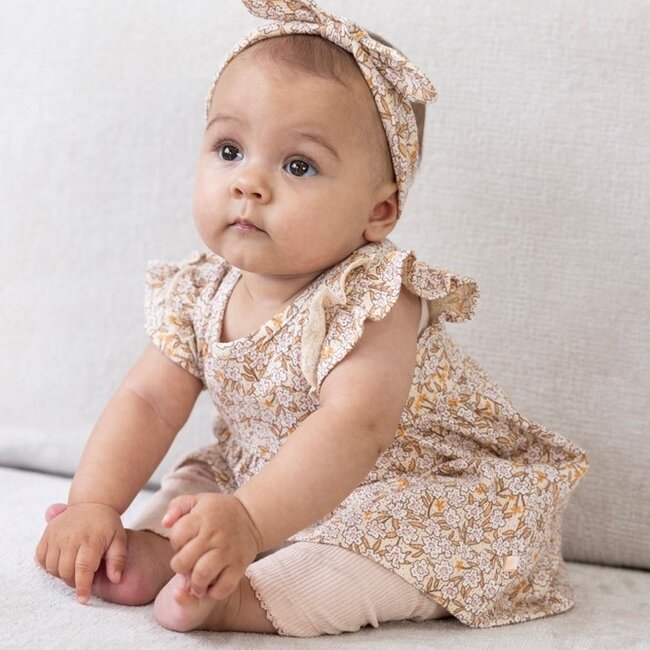 Jurk Ruches Aop Flower Field Creme