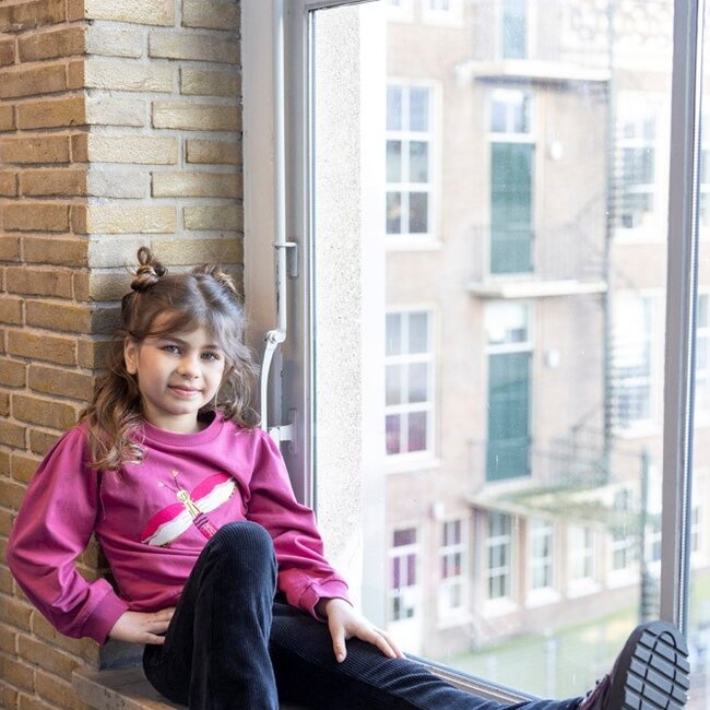 Flared Broek Velours Rib Shine Bright Antraciet