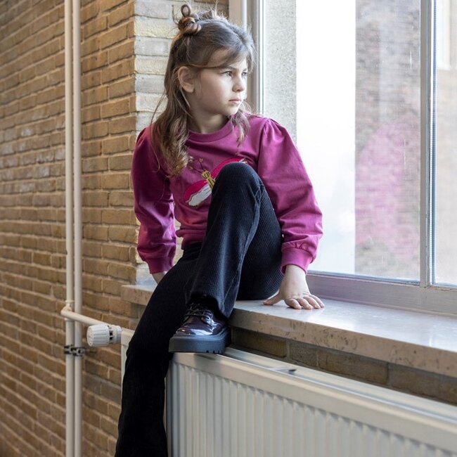 Flared Broek Velours Rib Shine Bright Antraciet