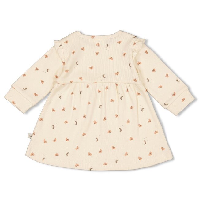 Jurk Ruches Rib Aop Dancing In The Moonlight Offwhite