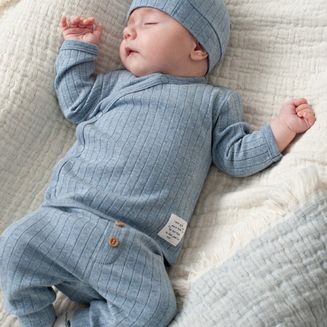 Overslagshirt Rib Blue Ocean Blauw Melange