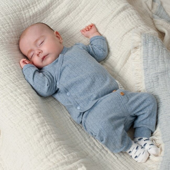 Overslagshirt Rib Blue Ocean Blauw Melange