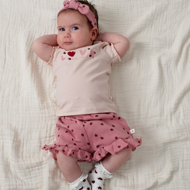 Short Ajour Rib AOP Ladybug Roze