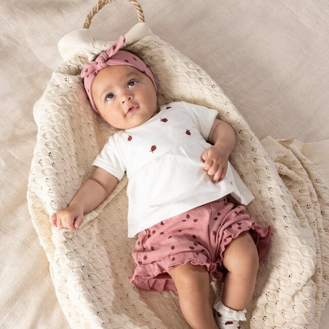 Short Ajour Rib AOP Ladybug Roze