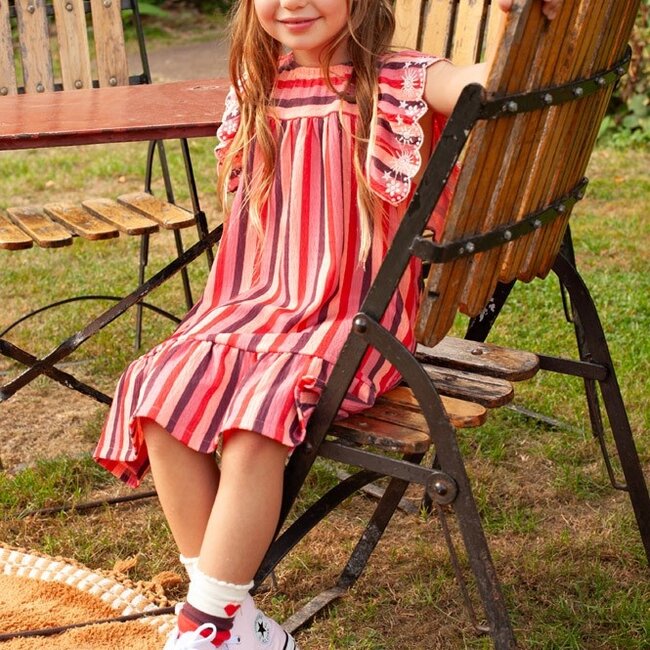 Jurk Streep Seersucker Salsa Sunset Zalm