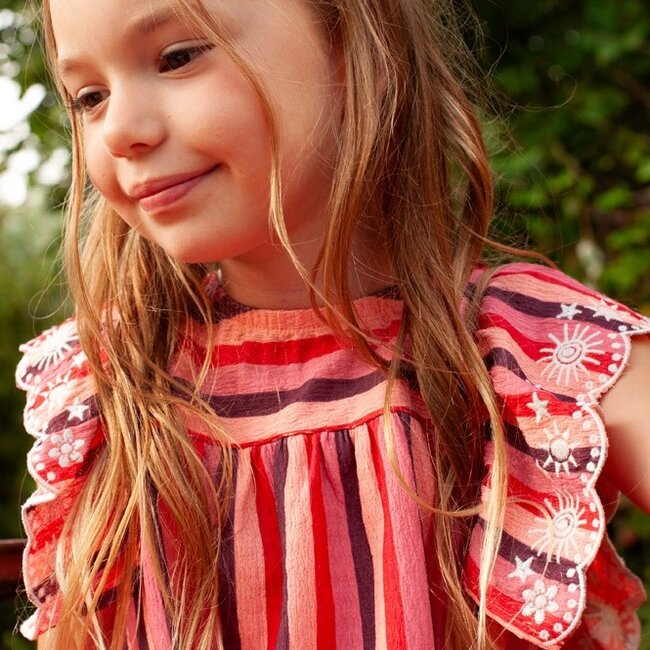 Jurk Streep Seersucker Salsa Sunset Zalm