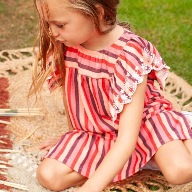 Jurk Streep Seersucker Salsa Sunset Zalm