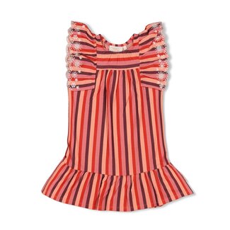 Jubel Jurk Streep Seersucker Salsa Sunset Zalm