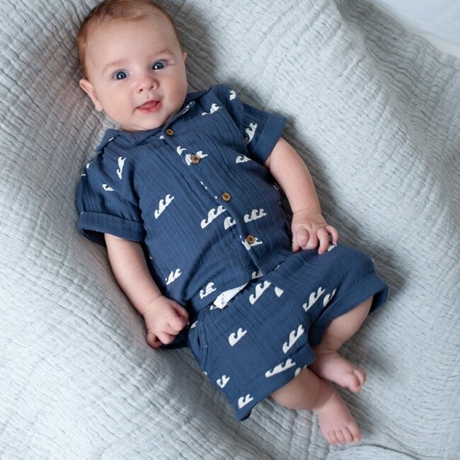 Short Mousseline AOP Summer Woven Indigo