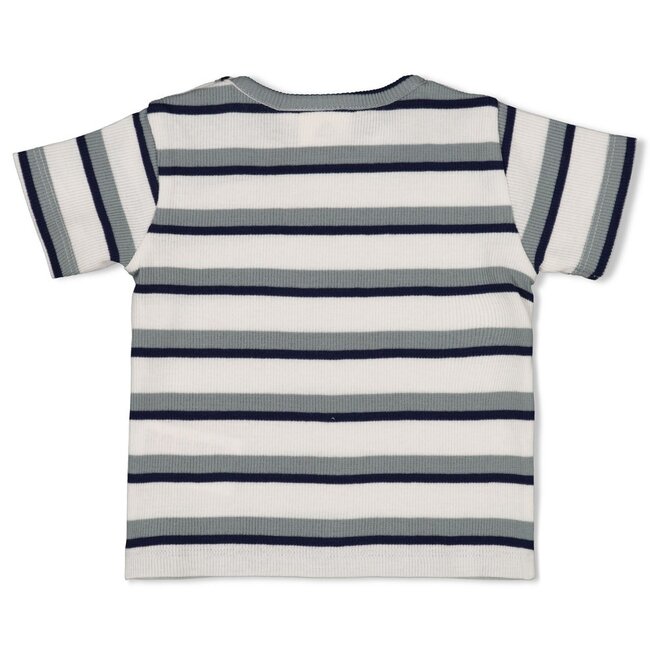 T-Shirt Rib Met Streep Summer Denims Offwhite