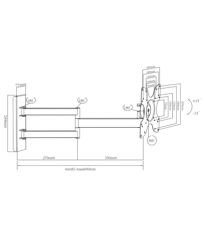 DQ WALL-SUPPORT Rotate Triple L Schwarz TV Wandhalterung