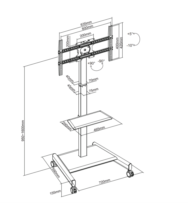 XTRARM Elevate Electric mobiler TV Ständer Schwarz / Walnuss