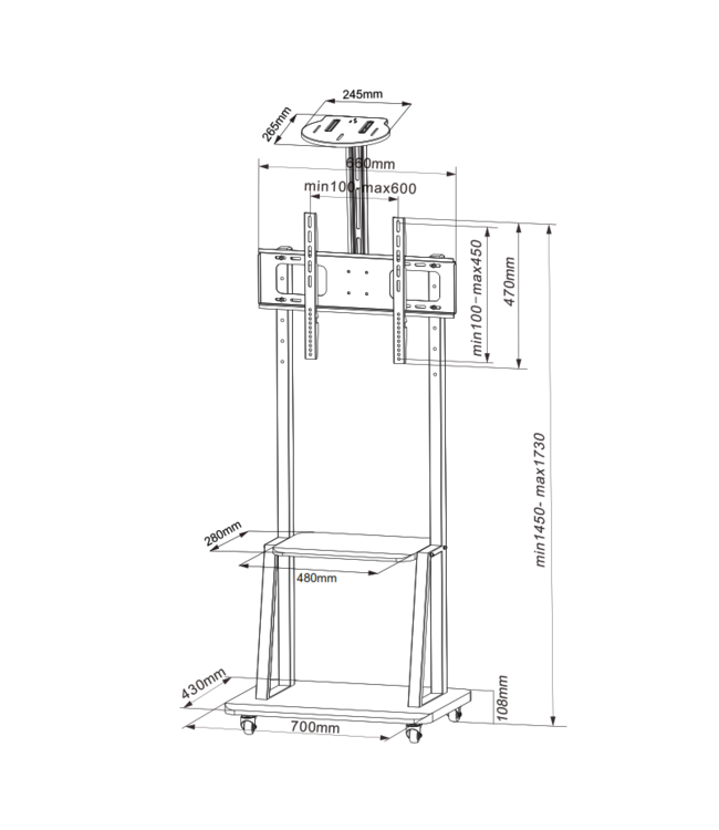DQ WALL-SUPPORT Artemis Mobiler TV Ständer Schwarz