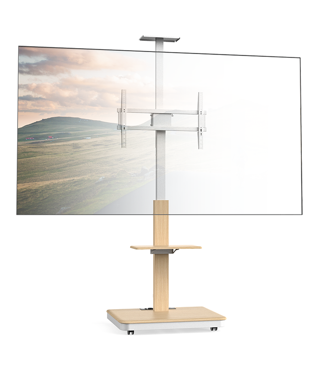 XTRARM Elite Elektrisch Mobiler TV Ständer Weiß/Buche