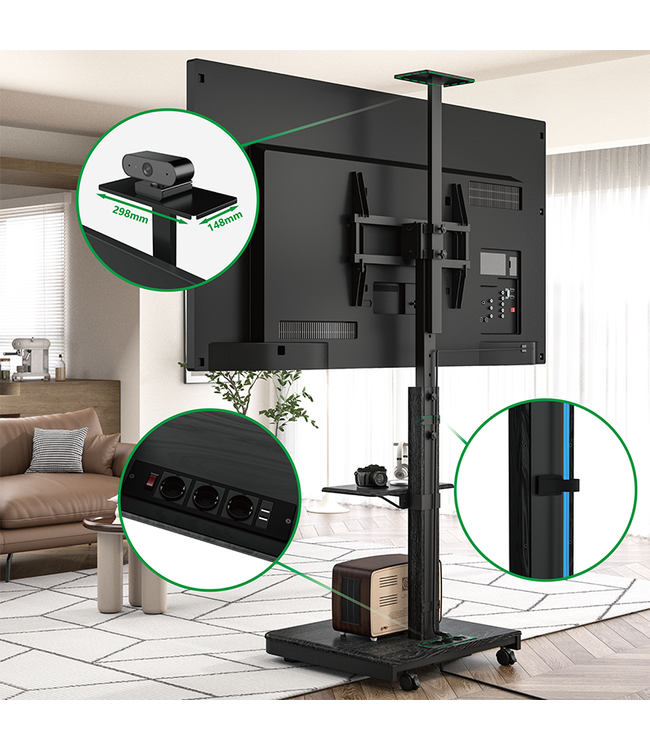 XTRARM Elite Mobiler TV Ständer Schwarz