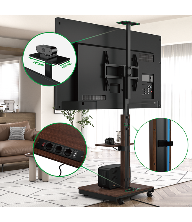 XTRARM Elite Mobiler TV Ständer Schwarz/Walnuss