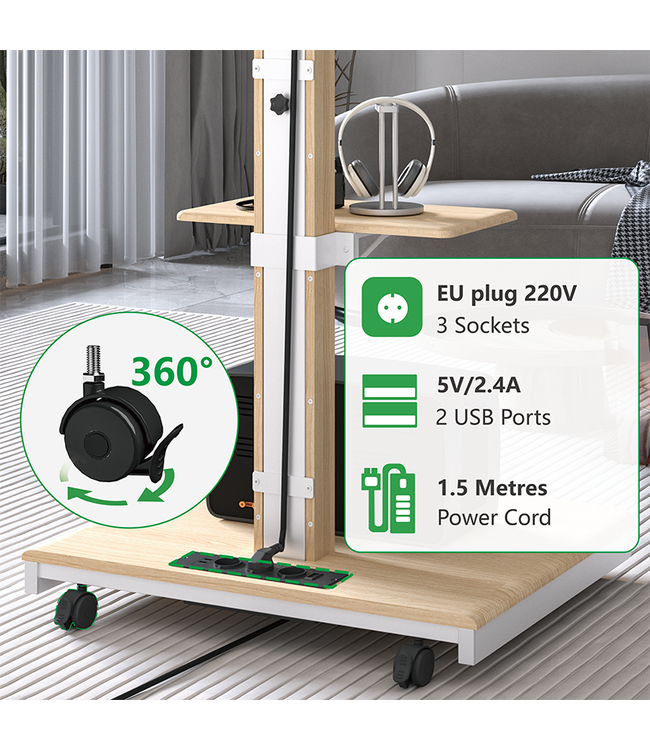 XTRARM Elite Mobiler TV Ständer Weiß/Buche