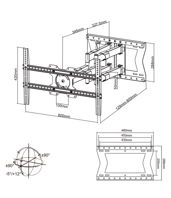 XTRARM Cratos Double 80 cm Rotate 600 TV Wandhalterung Weiß