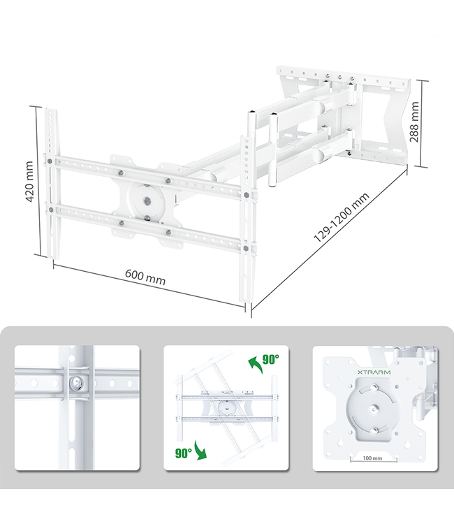 XTRARM Cratos Double 120 cm Rotate 600 TV Wandhalterung Weiß