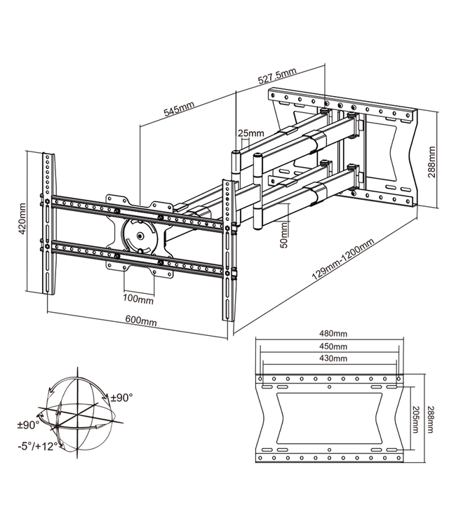 XTRARM Cratos Double 120 cm Rotate 600 TV Wandhalterung Weiß